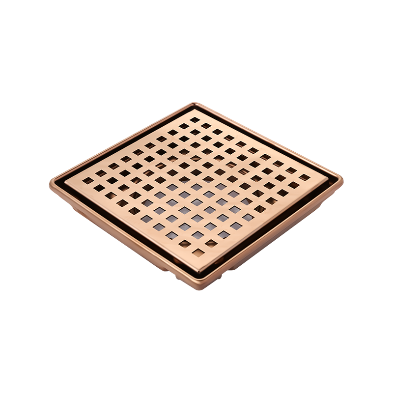 SZ119-20RG 200x200mm 8" x 8" Acabamento rose gold brilhante acabamento rose gold ralo em aço inox com tampa removível e sifão ABS